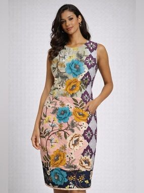 Anthropology Maeve Yellow and Purple Halter Sheath Midi Dress size 8